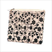 ब्राउन प्रिंटेड कॉटन कैनवास पाउच बैग