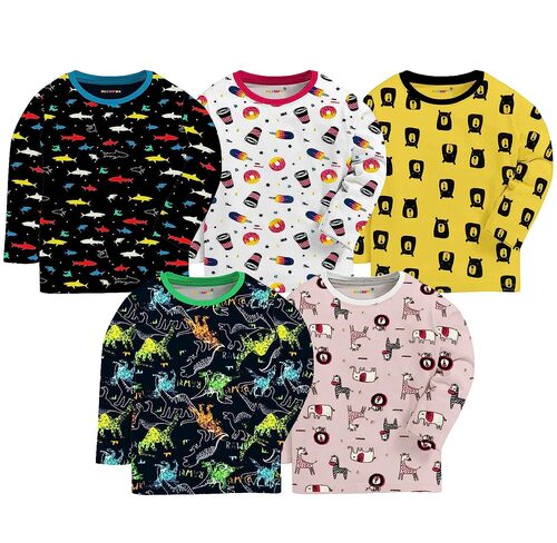 TSHRT181 Kuchipoo Unisex Fit Cotton T Shirt - Cotton, Age 3 Months to 7 Years, Multicolor, Long Sleeves, Printed Patterns for Everyday Style