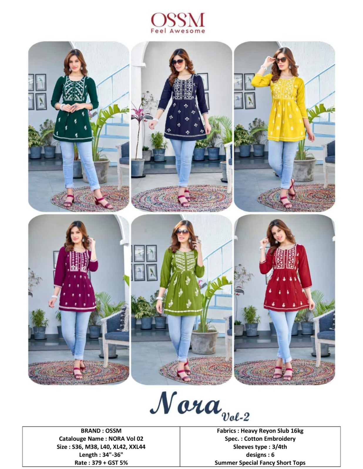 Summer Special Fancy Short Tops - Heavy Rayon Slub, Sizes S36 To Xxl44, Length 34"-36" | Breathable, Cool Pass, Quick Dry, Non Toxic, Embroidered Design
