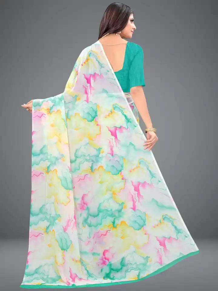 Waves Georgette Printed Saree - Unstitch Blouse Piece, Alluring Comfort For Party Wear, Mesmerizing Colors & Trendy Design