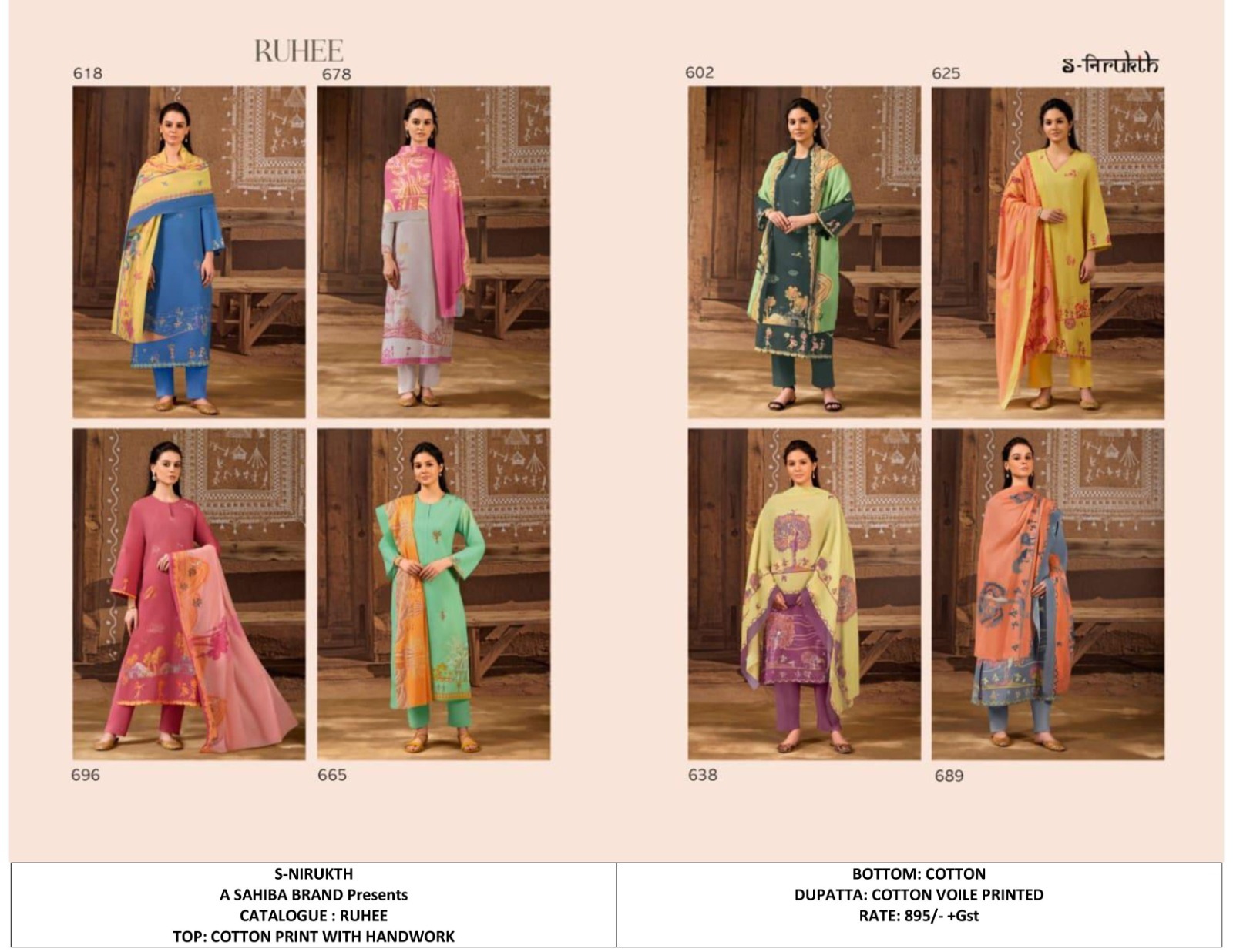 Cotton Printed Suit With Handwork - Color: As Shown In The Catalogue