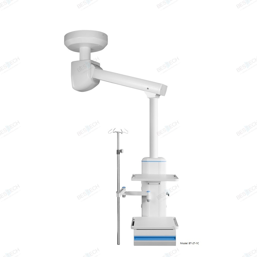 Bt-27-1c Motorized Single Arm Pendant - High-quality Aluminum, 400-500mm Adjustable Height, 330a Arm & Column Rotation, Dual Pneumatic Braking System, Integrated Power & Medical Gas Sockets, Portable Hospital Workstation