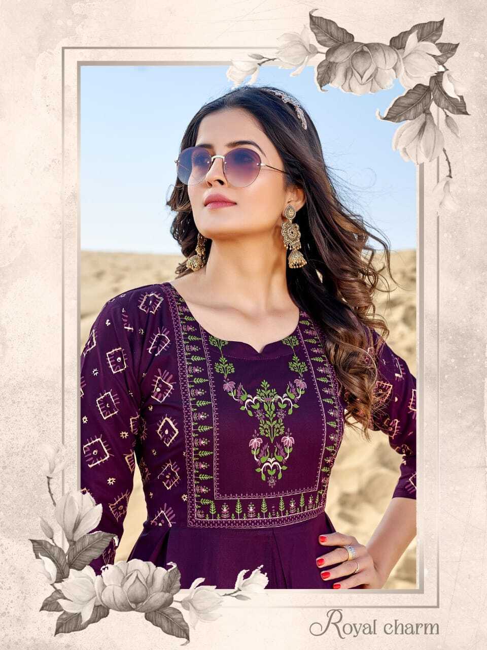Long Flare Kurti - Heavy Rayon Foil Print, 52 Inch Length, Trendy 3/4th Sleeve, Breathable & Quick Dry, Plus Sizes M To 7xl