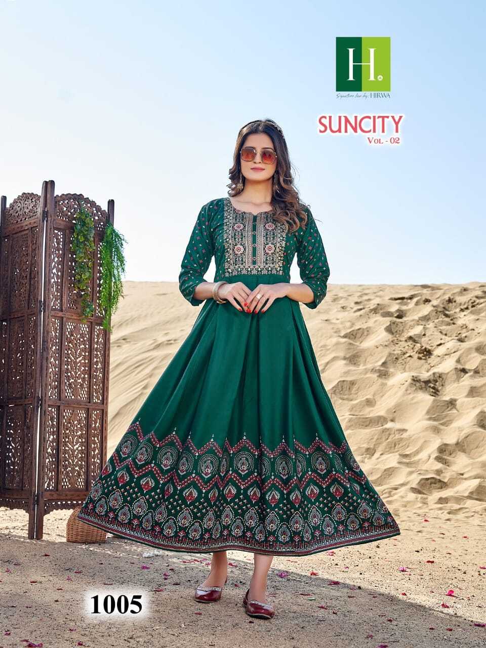 Long Flare Kurti - Heavy Rayon Foil Print, 52 Inch Length, Trendy 3/4th Sleeve, Breathable & Quick Dry, Plus Sizes M To 7xl
