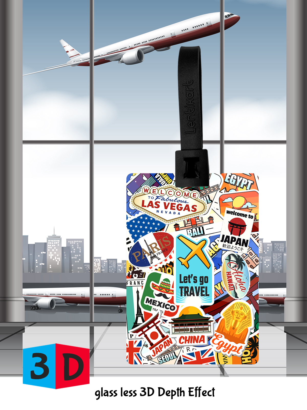 Luggage Tags - Plastic, Standard Size, Multi Color | 3d Lenticular Design, Includes Cuba, Hawaii, Egypt, And Beach Vacation Themes