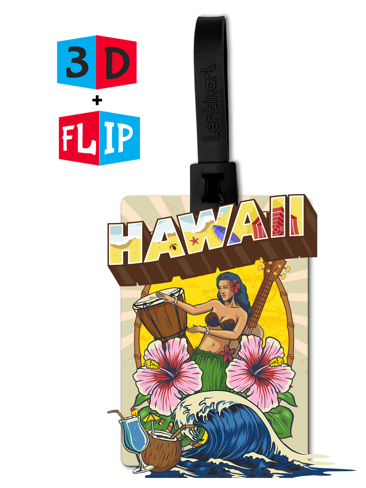 Luggage Tags - Plastic, Standard Size, Multi Color | 3d Lenticular Design, Includes Cuba, Hawaii, Egypt, And Beach Vacation Themes