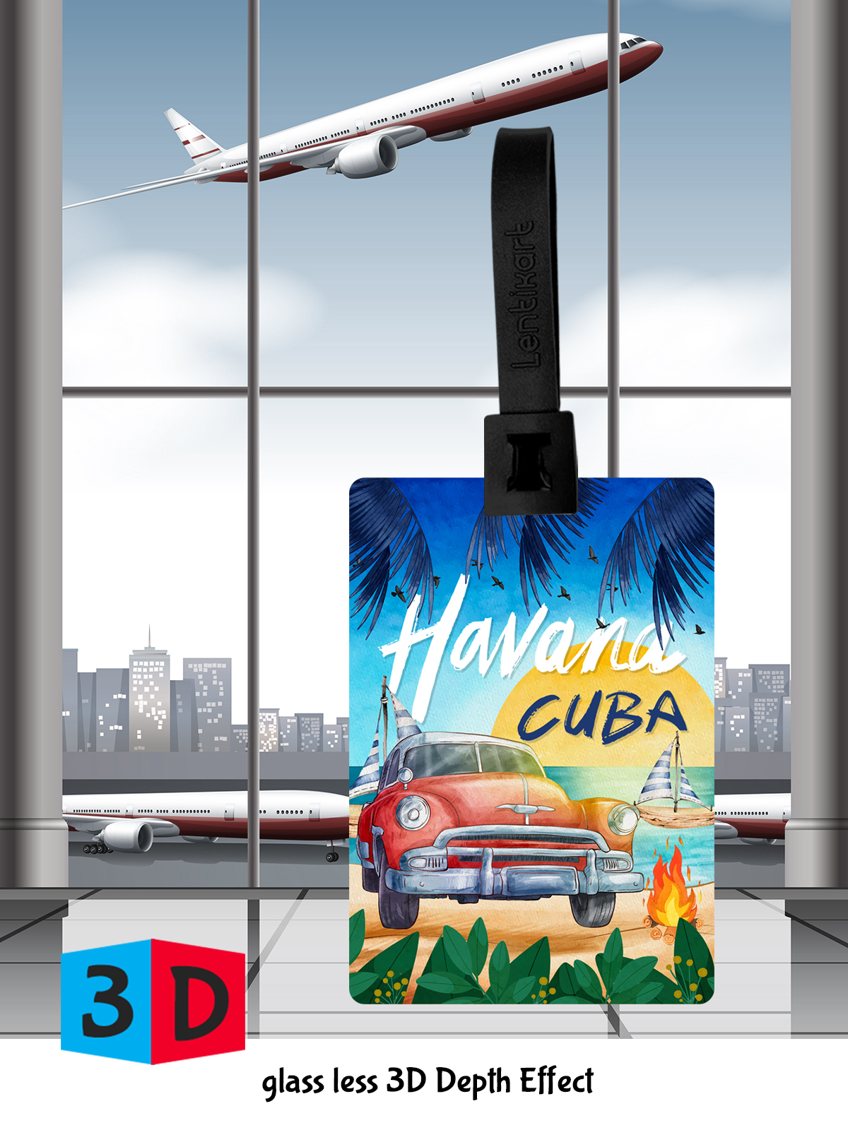 Luggage Tags - Plastic, Standard Size, Multi Color | 3d Lenticular Design, Includes Cuba, Hawaii, Egypt, And Beach Vacation Themes
