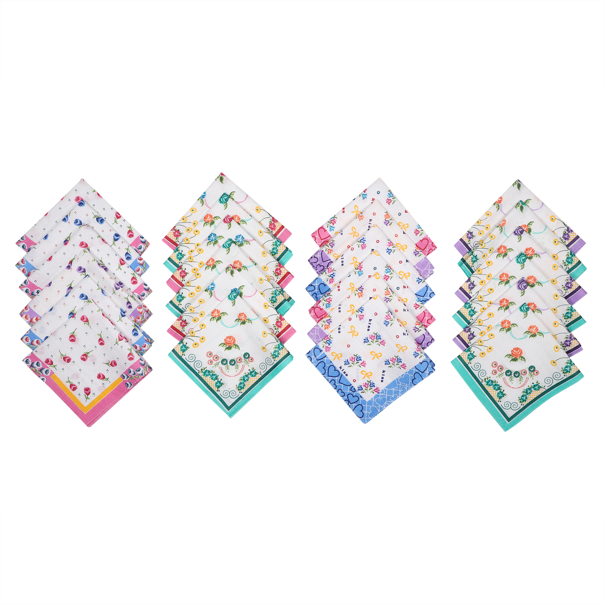 Ladies Handkerchief - 100% Cotton 29x29 Cm Multi-color Printed Design | Pack Of 6 Plain Stitch Perfect For Everyday Use