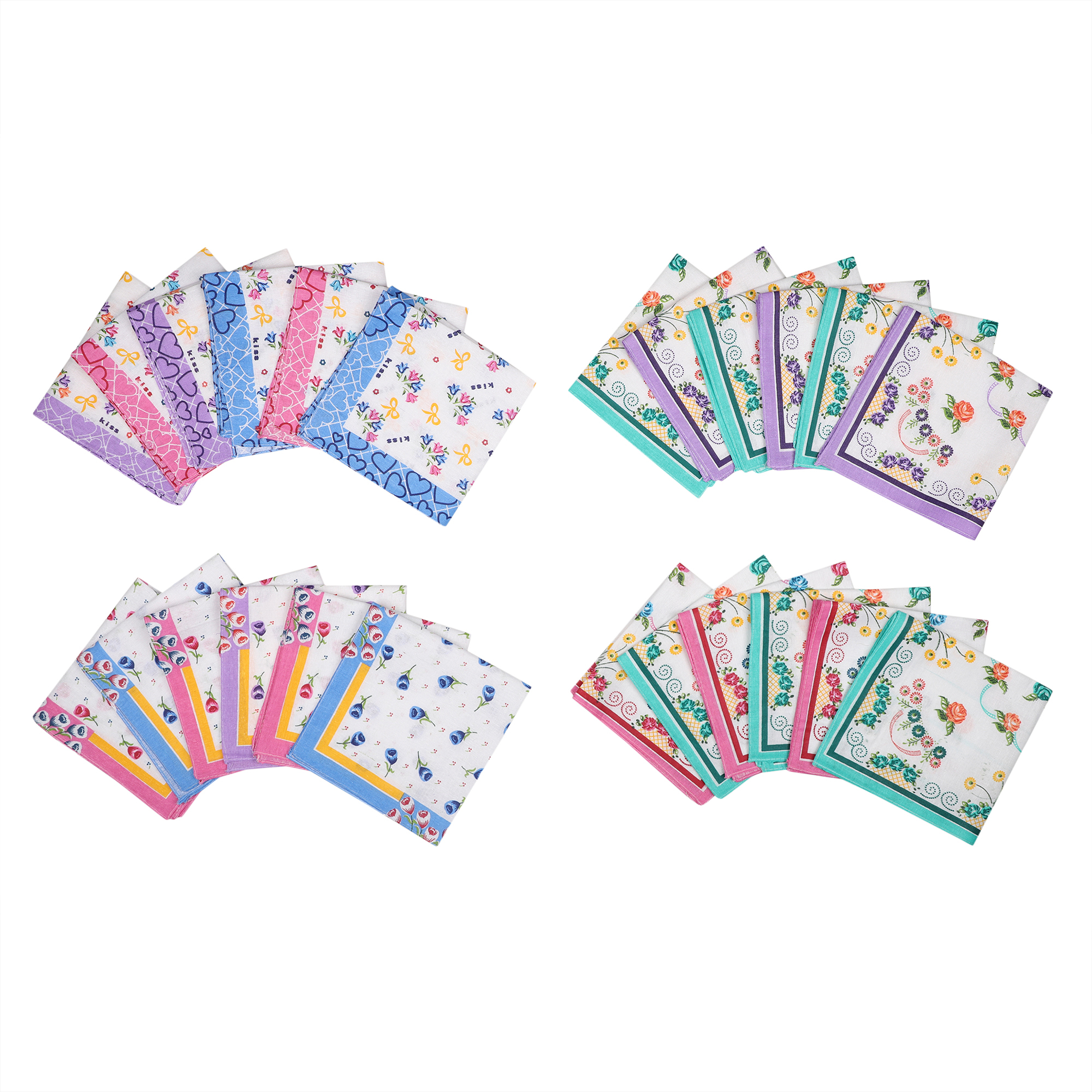 Ladies Handkerchief - 100% Cotton 29x29 Cm Multi-color Printed Design | Pack Of 6 Plain Stitch Perfect For Everyday Use