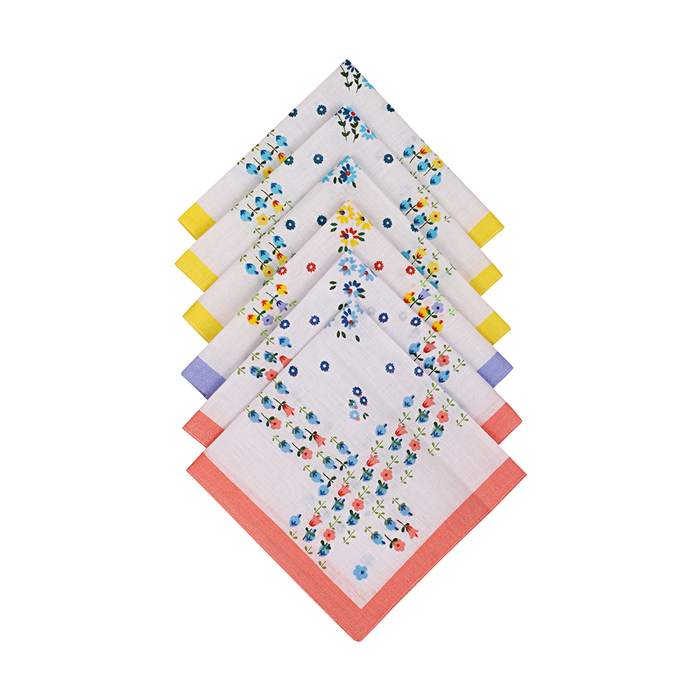 Ladies Handkerchief - 100% Cotton 29x29 Cm Multi-color Printed Design | Pack Of 6 Plain Stitch Perfect For Everyday Use
