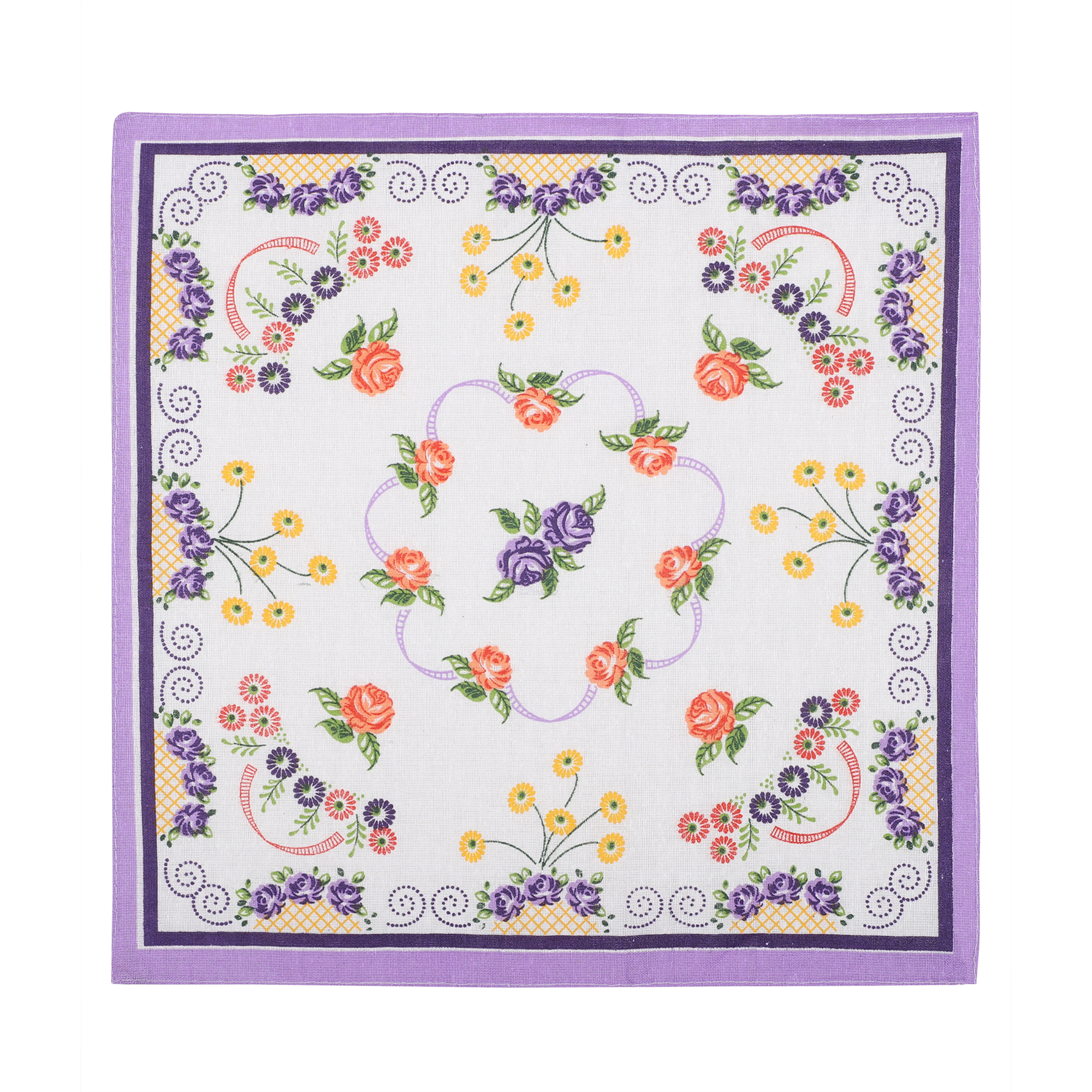 Ladies Handkerchief - 100% Cotton 29x29 Cm Multi-color Printed Design | Pack Of 6 Plain Stitch Perfect For Everyday Use