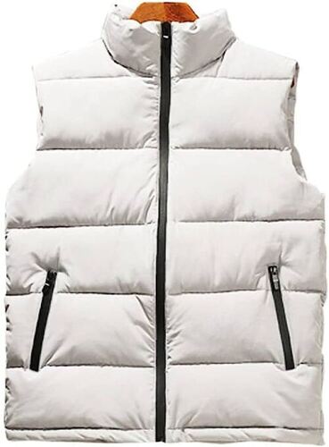 Imported Second Hand Used Adult Parka Vest Jacket - Polyester, Range Size, Off-White Color | Zipper Closure, Two Pockets, Warmth, Versatile Style, Durable Comfort