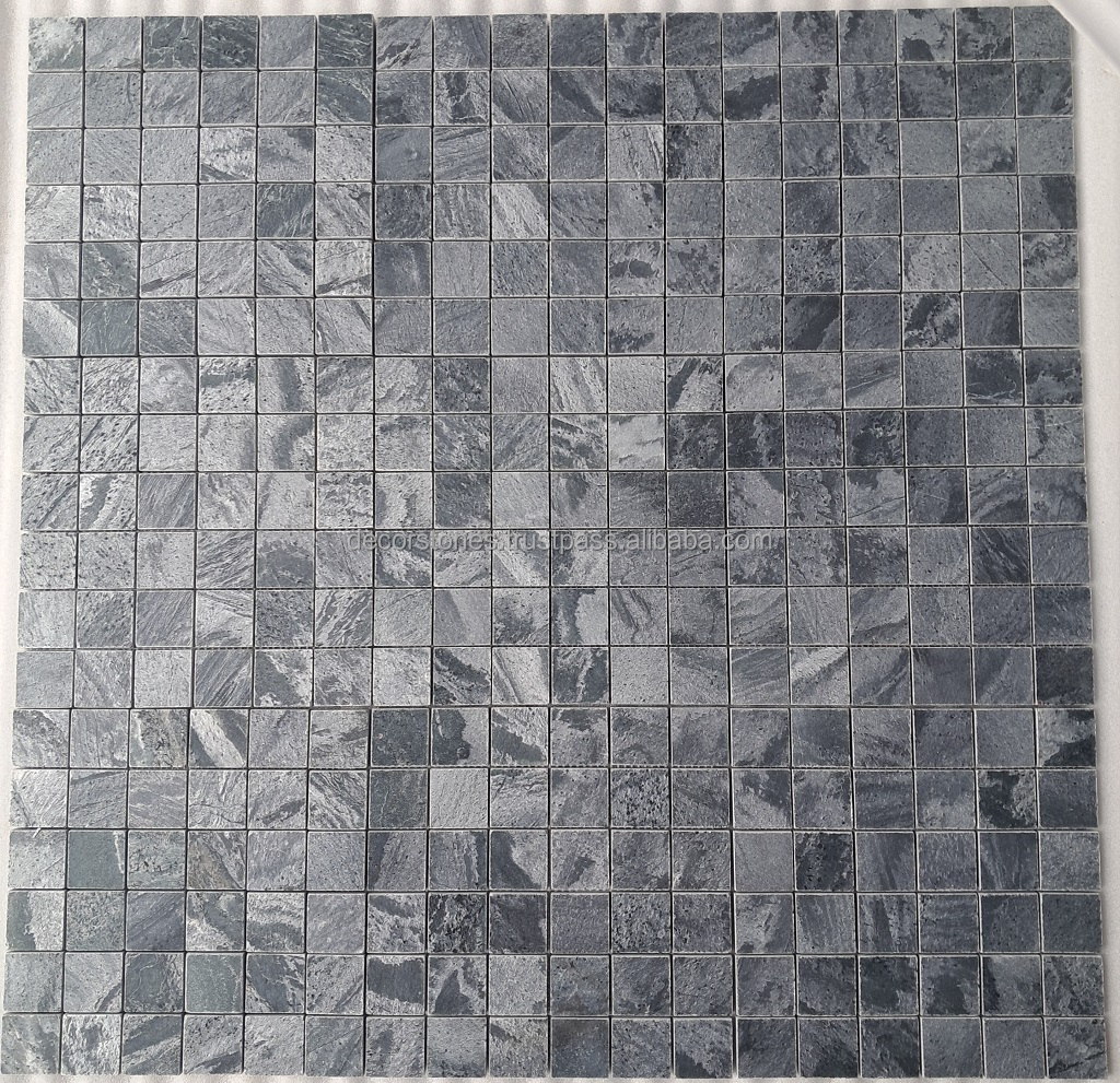 Silver Grey Quartzite Slate Mosaic Tiles - 300x300 Mm Size , Polished Finish With Grey Color And 8-10 Mm Thickness