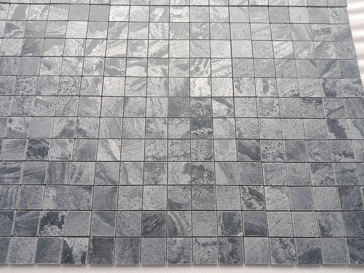 Silver Grey Quartzite Slate Mosaic Tiles - 300x300 Mm Size , Polished Finish With Grey Color And 8-10 Mm Thickness