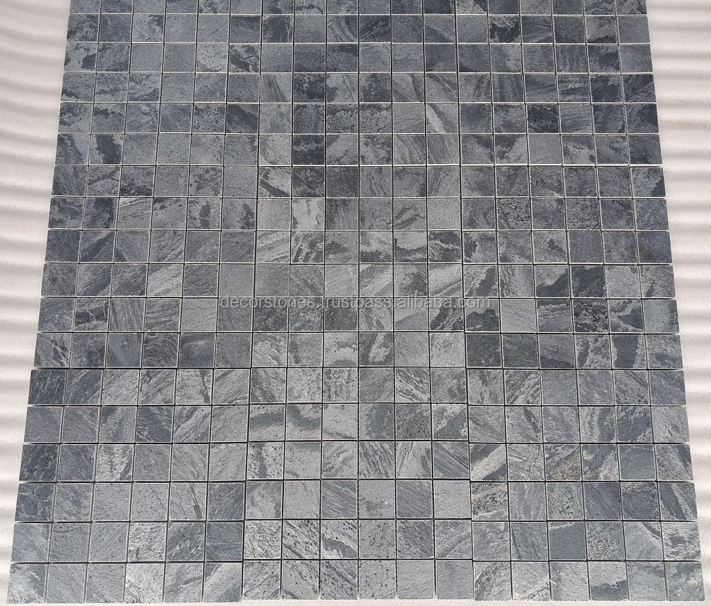 Silver Grey Quartzite Slate Mosaic Tiles - 300x300 Mm Size , Polished Finish With Grey Color And 8-10 Mm Thickness