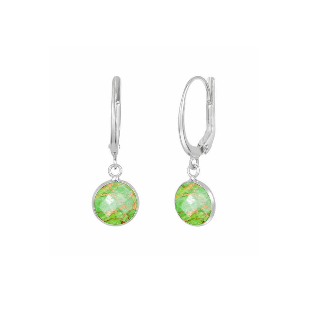 Same As Photo Green Turquoise Gemstone 10mm Round Shape Bezel Set Gold Vermeil Hoop Earrings