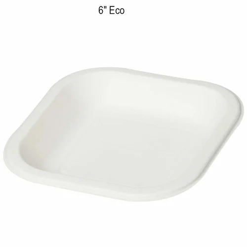 सफेद 6 इंच इको बैगास स्क्वायर प्लेट