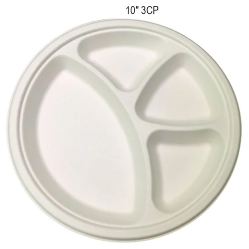 व्हाइट 10 इंच 3cp इको बैगास राउंड प्लेट