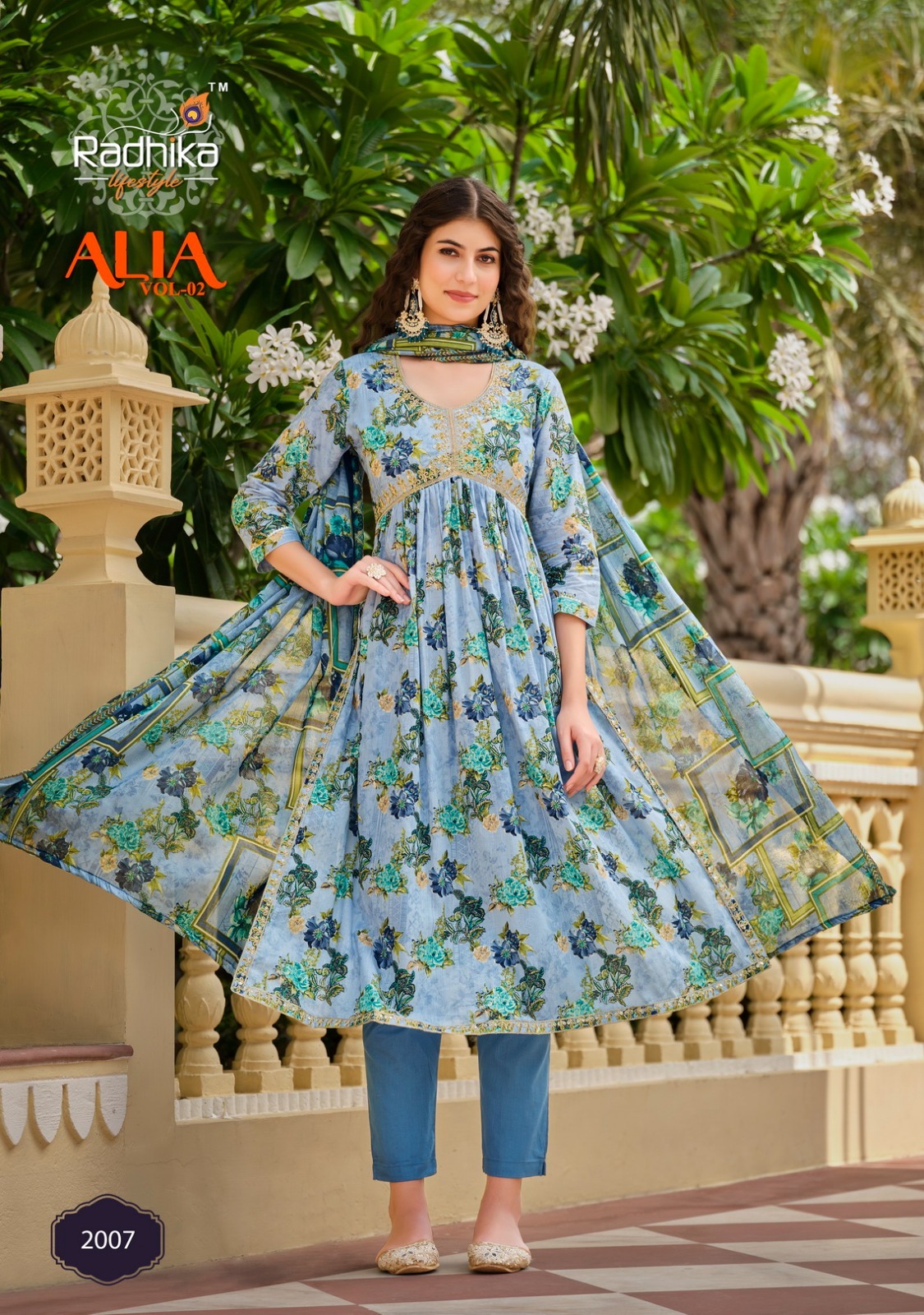 Alia Cut Gown Kurti Pant With Dupatta - Cotton 60-60d, Sizes S-4xl | Breathable, Quick Dry, Non-toxic, Embroidered, Trendy Design