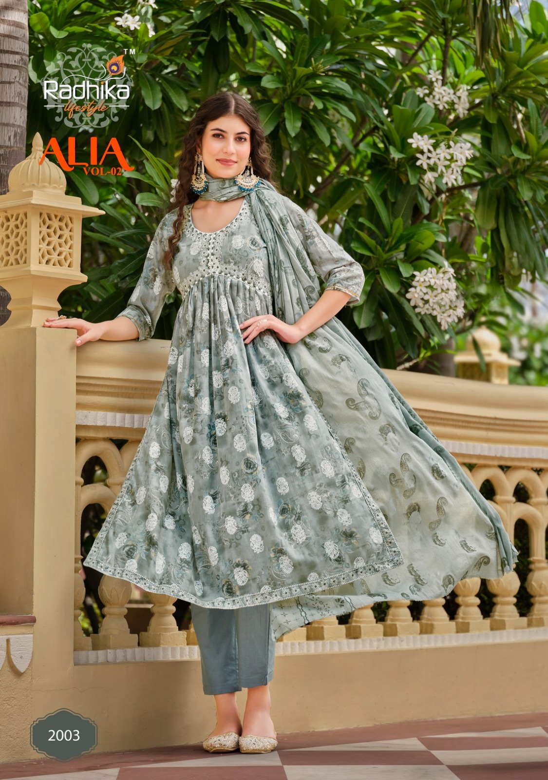 Alia Cut Gown Kurti Pant With Dupatta - Cotton 60-60d, Sizes S-4xl | Breathable, Quick Dry, Non-toxic, Embroidered, Trendy Design