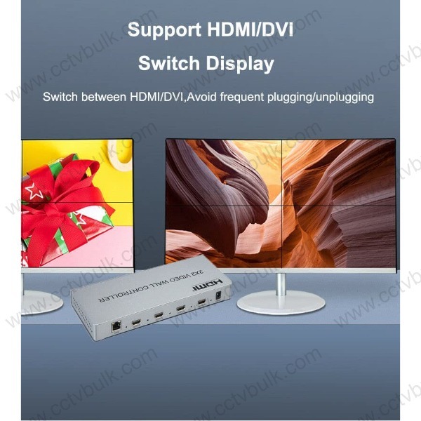 Video Wall 2x2 - 4 Hdmi Outputs, Dvi/hdmi Input, 1920x1080p Output Resolution At 60hz | Supports 2x2/1x2 Splicing, Plug And Play Operation