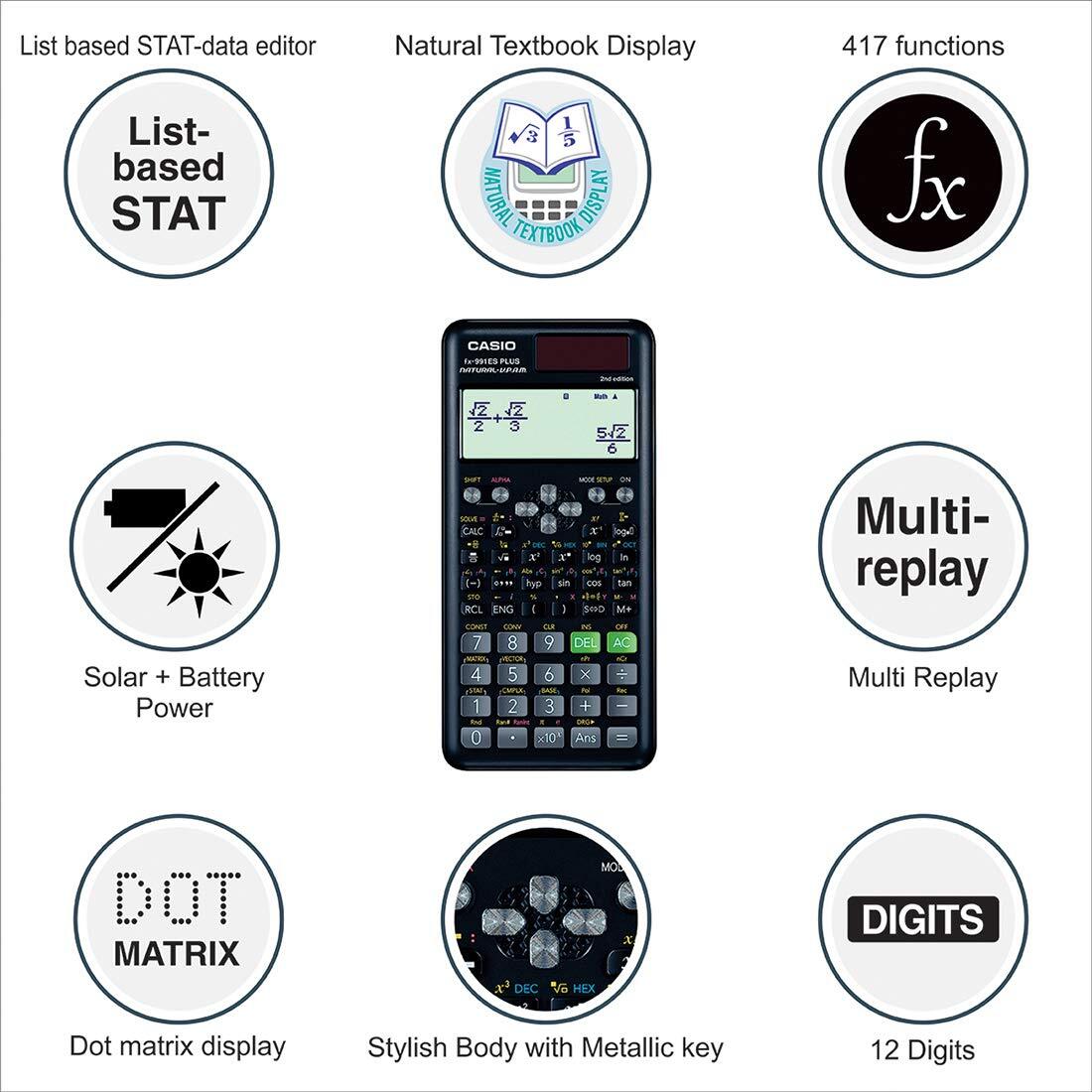 Fx 991es Plus - Non-programmable Scientific Calculator, 417 Functions, Natural Textbook Display, Stylish Design, Colour Coded Keypad, Slide-on Hard Case