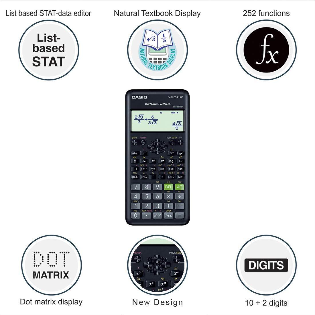 Fx 82 Es Plus Casio - Non-programmable Scientific Calculator | Natural Textbook Display, 252 Functions, Multi-replay, Sleek Design, 3-year Warranty
