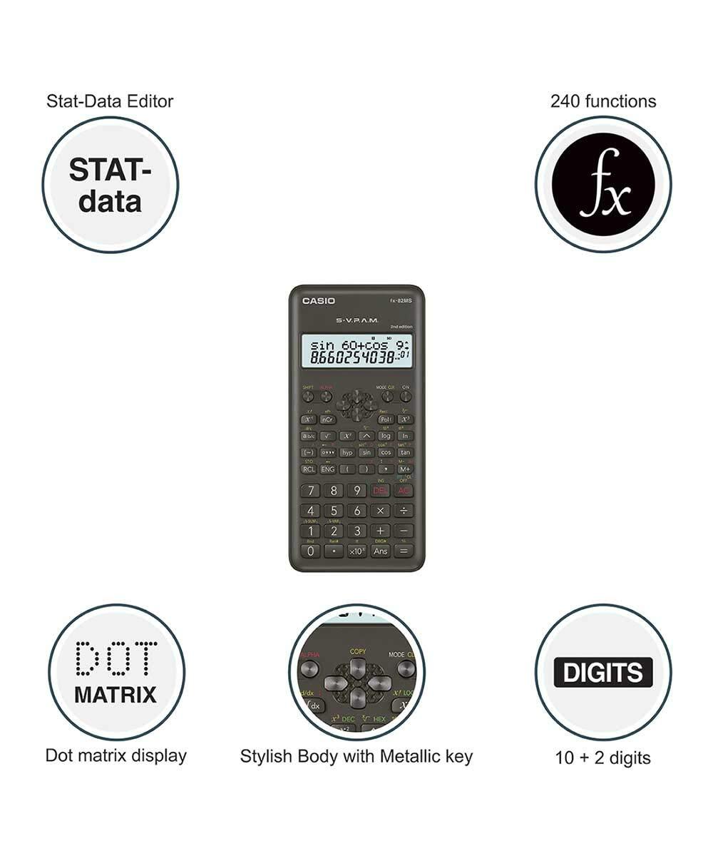 Fx 82 Ms Scientific - Non-programmable Scientific Calculator, Drop-resistant Body, Water-resistant Key Printing, Sleek Design, 3 Year Warranty
