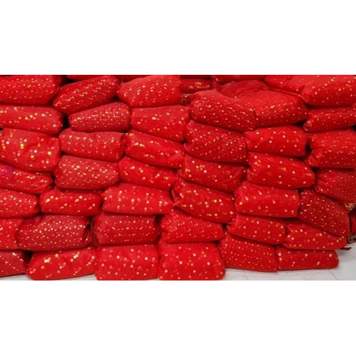 Mata Ki Chunari Foil Net Fabric - Embroidered, Different Sizes | Washable, Red Color, Plain Style