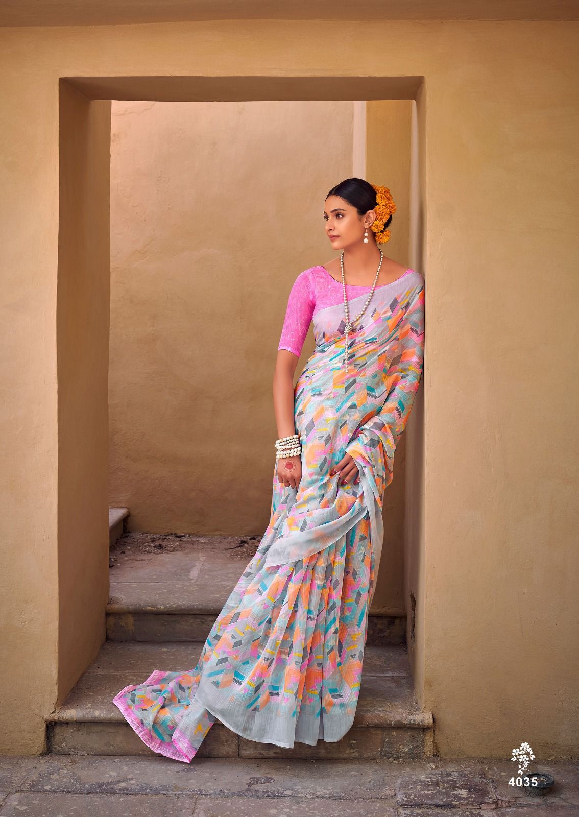 Sky Blue Ahilya Georgette Chiffion Saree