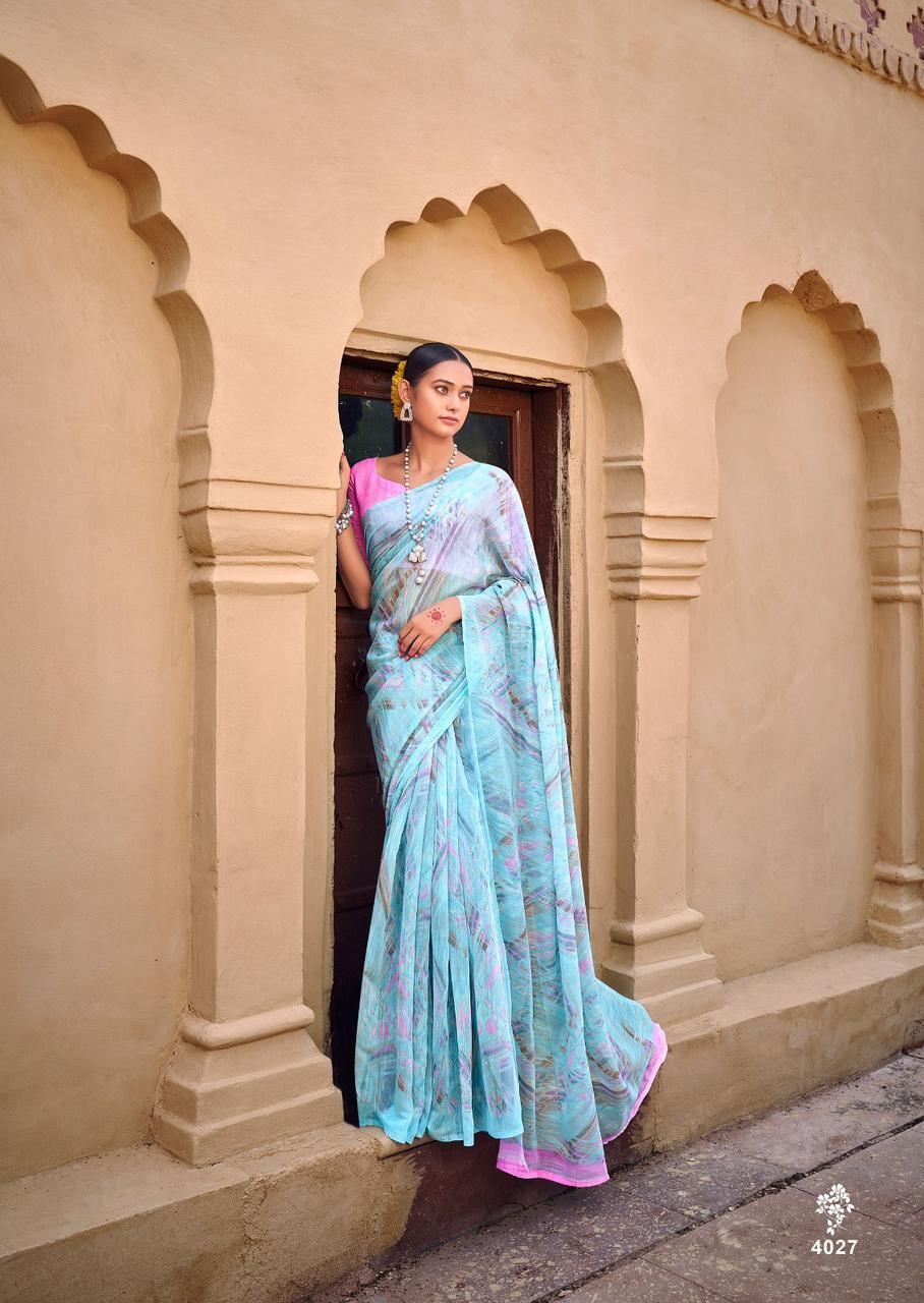 Sky Blue Ahilya Georgette Chiffion Saree