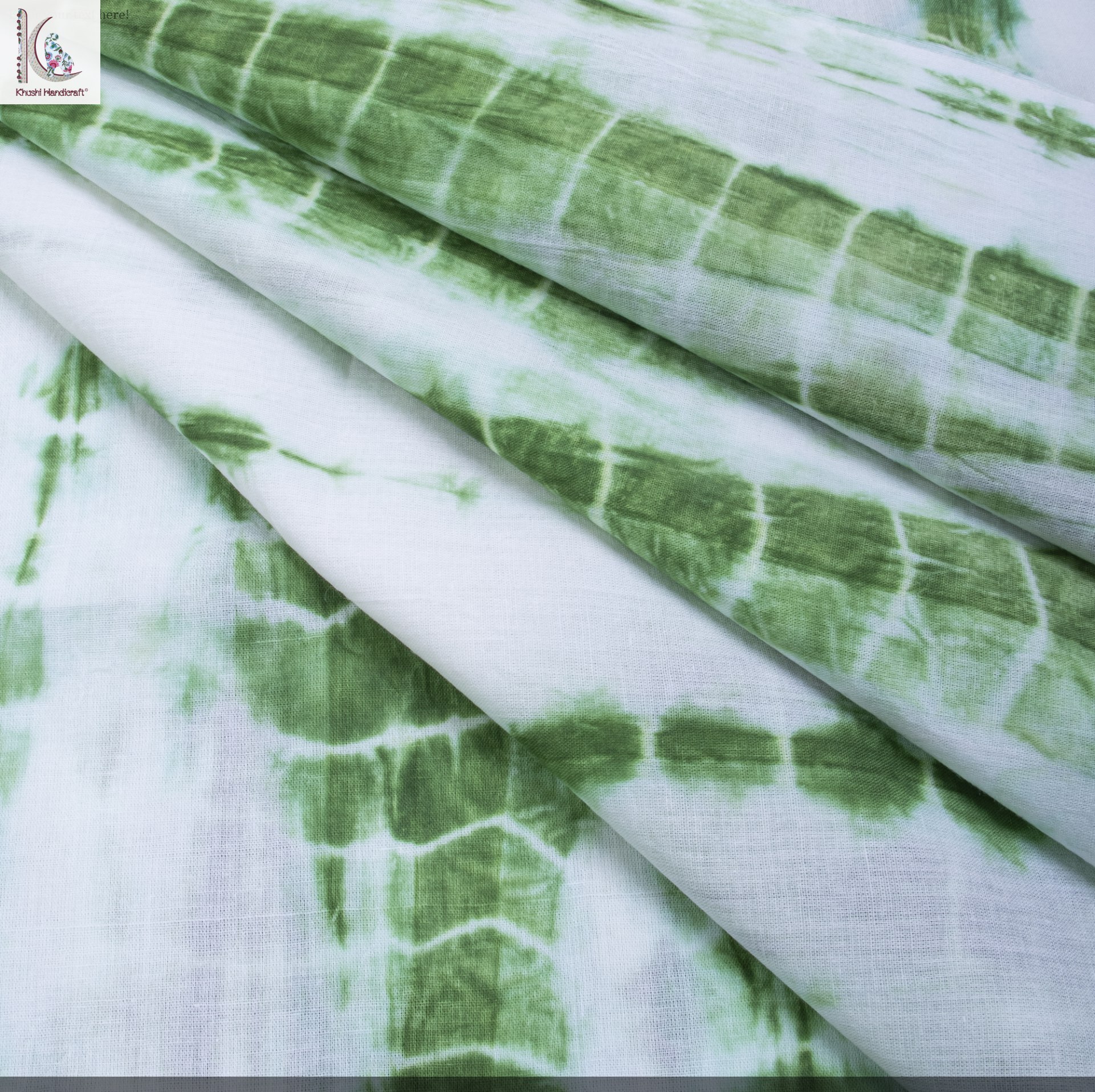 Khushi Handicraft - 100% Cotton Hand-tie Dyed Fabric | Leaf Green And White, Shrink-resistant, Casual Style For All Seasons