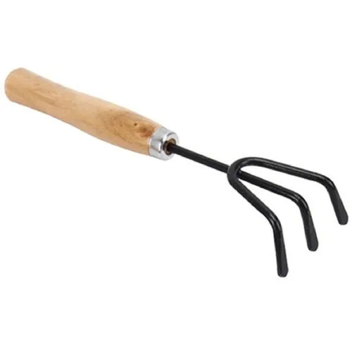Ms Hand Cultivators - Mild Steel & Wood, 9.5 Inch Size, Black & Brown Colour Coated Finish | 3 Prong Cultivation Tool For Gardening