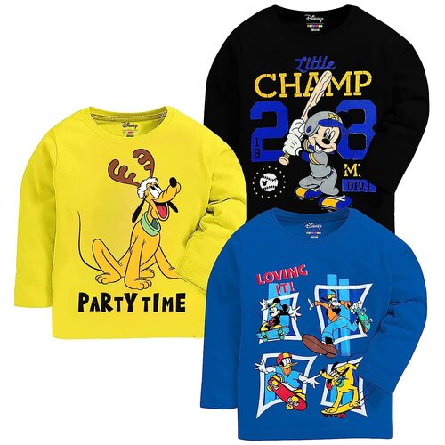 Kuchipoo Boys Regular Fit Cotton T-Shirts Disney TSHRT 360 Multi Colored - Cotton, 12 Months to 14 Years, Multicolor, Long Sleeves, Printed Design