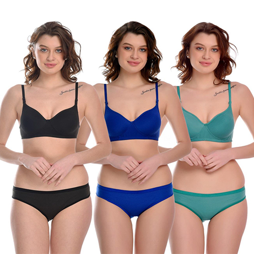 Kamini Padded Lingerie Set - Cotton Fabric Size 30-40 Inch Available In Different Colours | Padded Bra Design Bikini Panties Set