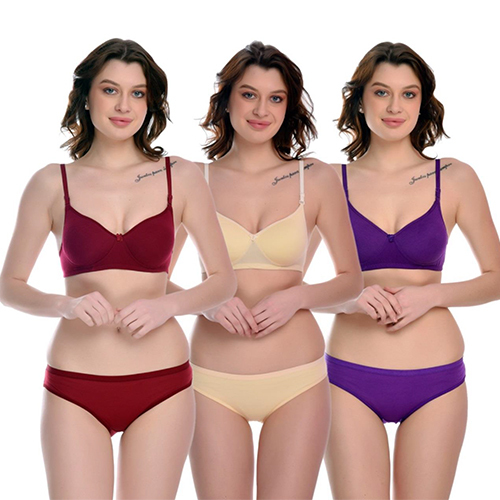 Kamini Padded Lingerie Set - Cotton Fabric Size 30-40 Inch Available In Different Colours | Padded Bra Design Bikini Panties Set