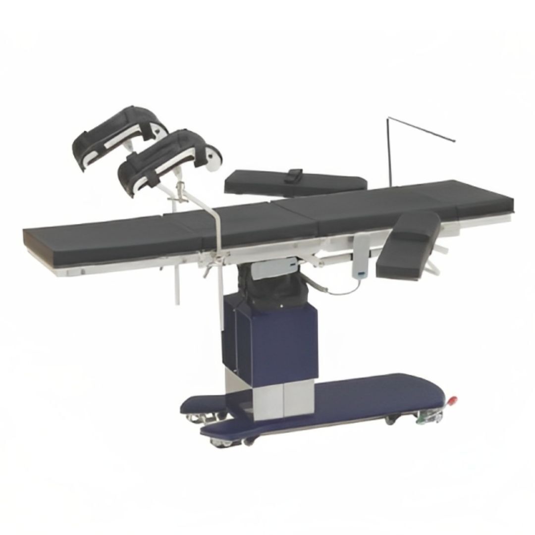 Electro-mechanical Operation Table - Ms Tubular Framework, X-ray Permeable 8 Mm Thick Top | Motorised Height Adjustment, Lateral Tilt, Trendelenburg & Reverse Trendelenburg, Detachable Head Rest And Leg Rest, Ss Side Rails