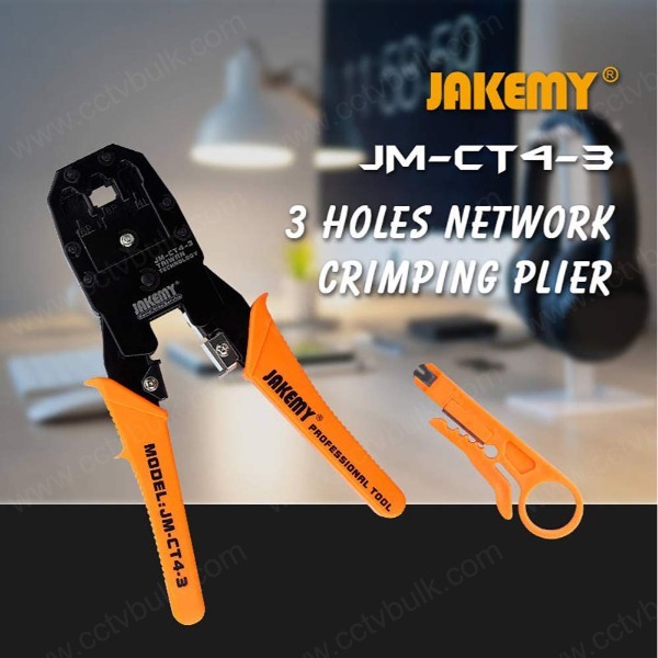 Rj45 Crimp Tool Jakemy Jm-ct4-3 Certified - Pp Plastic Handle, 7.75" Size, Cold Rolled Plate 08f Steel, Precision Blades, Oil Resistant, Anti-skid Grip