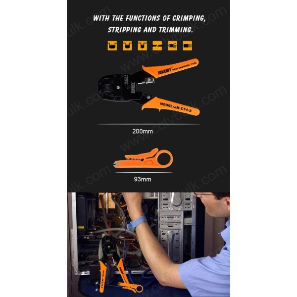 Rj45 Crimp Tool Jakemy Jm-ct4-3 Certified - Pp Plastic Handle, 7.75" Size, Cold Rolled Plate 08f Steel, Precision Blades, Oil Resistant, Anti-skid Grip