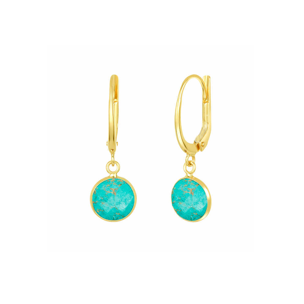 Same As Photo Turquoise Gemstone 10mm Round Shape Bezel Set Gold Vermeil Hoop Earrings