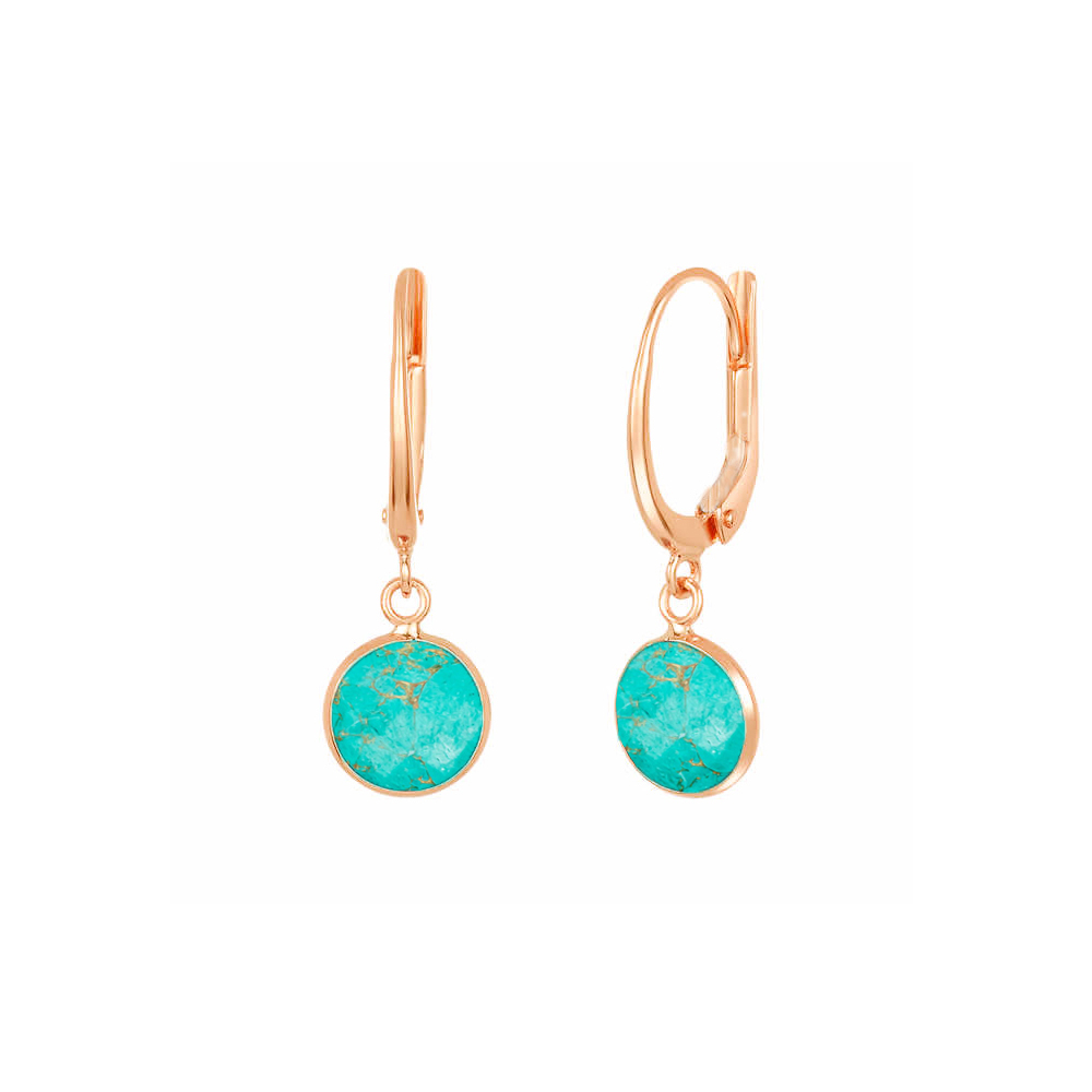 Same As Photo Turquoise Gemstone 10mm Round Shape Bezel Set Gold Vermeil Hoop Earrings