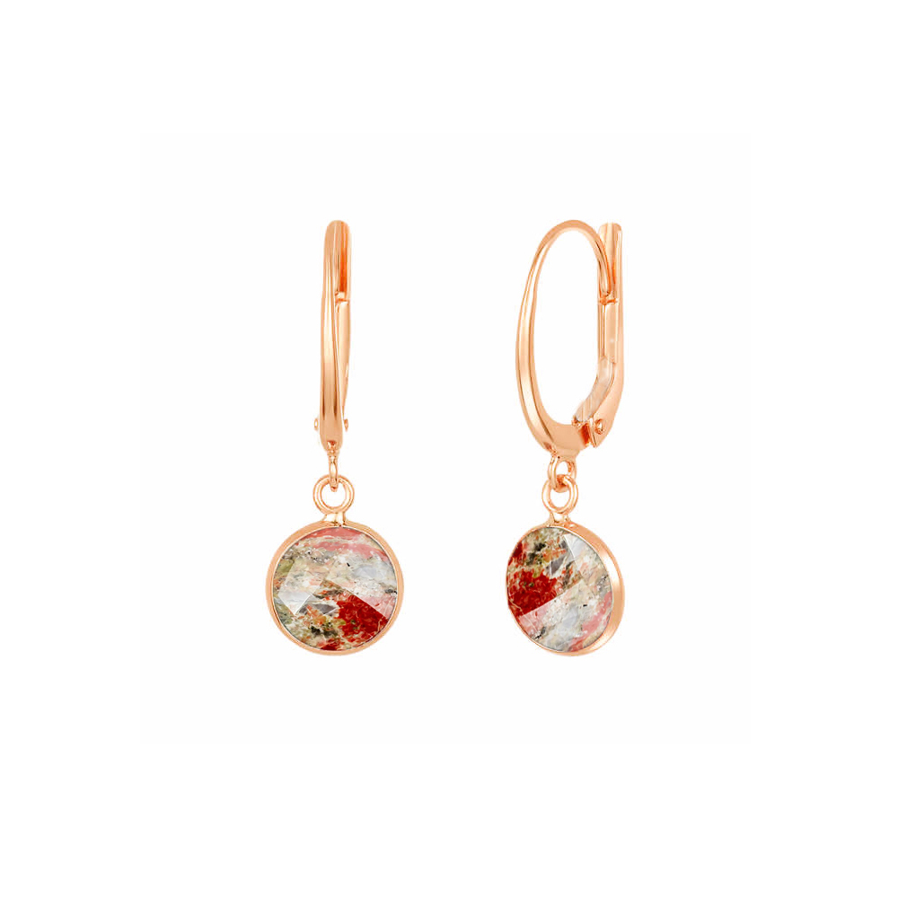 Same As Photo Unakite Gemstone 10mm Round Shape Bezel Set Gold Vermeil Hoop Earrings