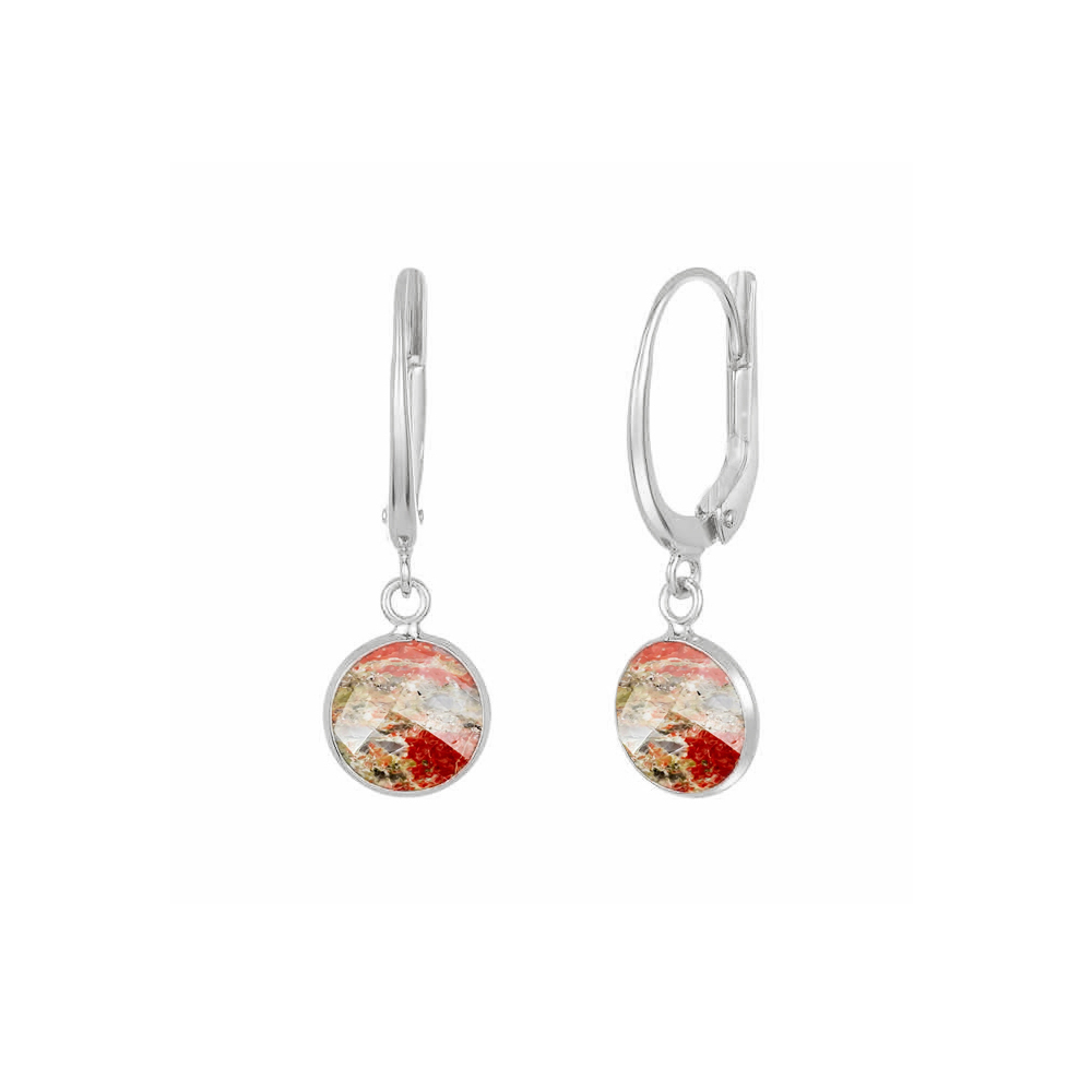Same As Photo Unakite Gemstone 10mm Round Shape Bezel Set Gold Vermeil Hoop Earrings