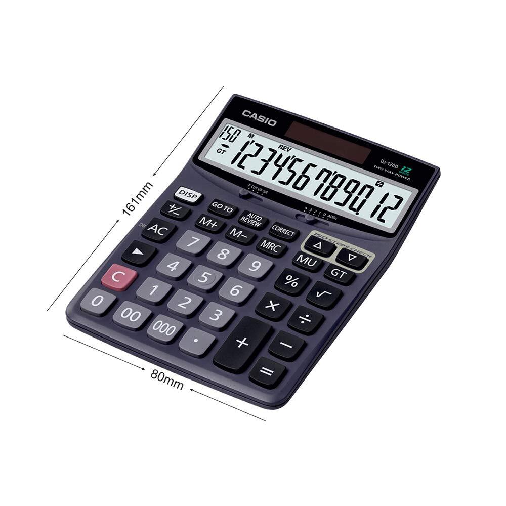 Dj12d Casio - Black, Large Keypad, Solar And Battery Powered | 150 Steps Check And Correct Feature, Color Coded Keypad, Full Decimal System