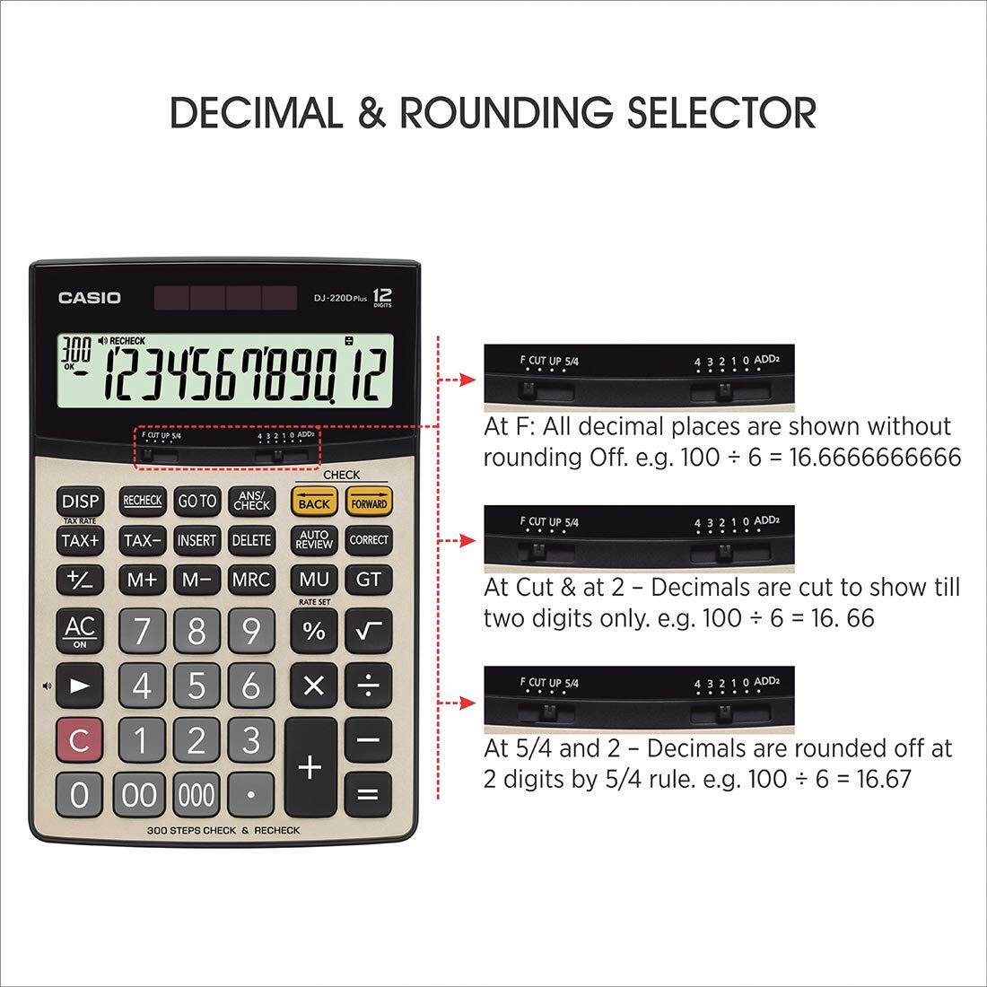 Dj220d Plus Casio - Heavy Duty 12-digit Display Calculator | 300 Steps Check & Correct, Durable Metal Faceplate, Recheck Function, Dedicated Tax Keys, Gt Key