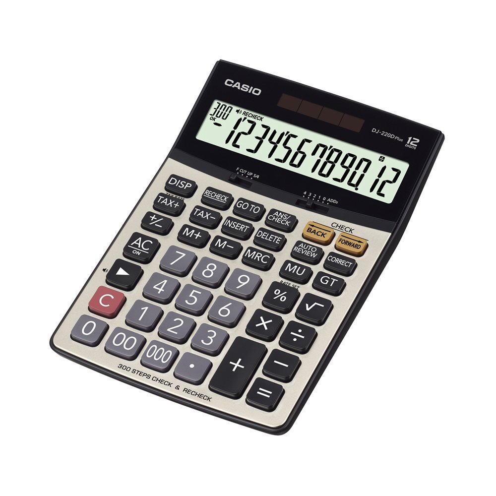 Dj220d Plus Casio - Heavy Duty 12-digit Display Calculator | 300 Steps Check & Correct, Durable Metal Faceplate, Recheck Function, Dedicated Tax Keys, Gt Key