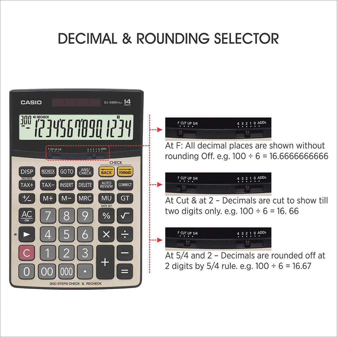 Dj 240d Plus Casio Calculator - Metallic Faceplate, 14 Digit Display, 300 Steps Check & Correct , Dedicated Tax Keys And Recheck Function