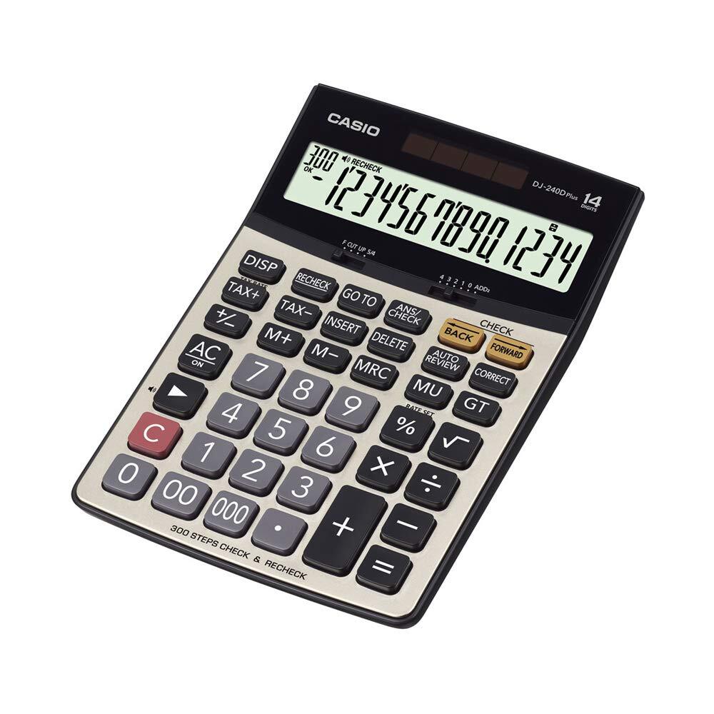 Dj 240d Plus Casio Calculator - Metallic Faceplate, 14 Digit Display, 300 Steps Check & Correct , Dedicated Tax Keys And Recheck Function