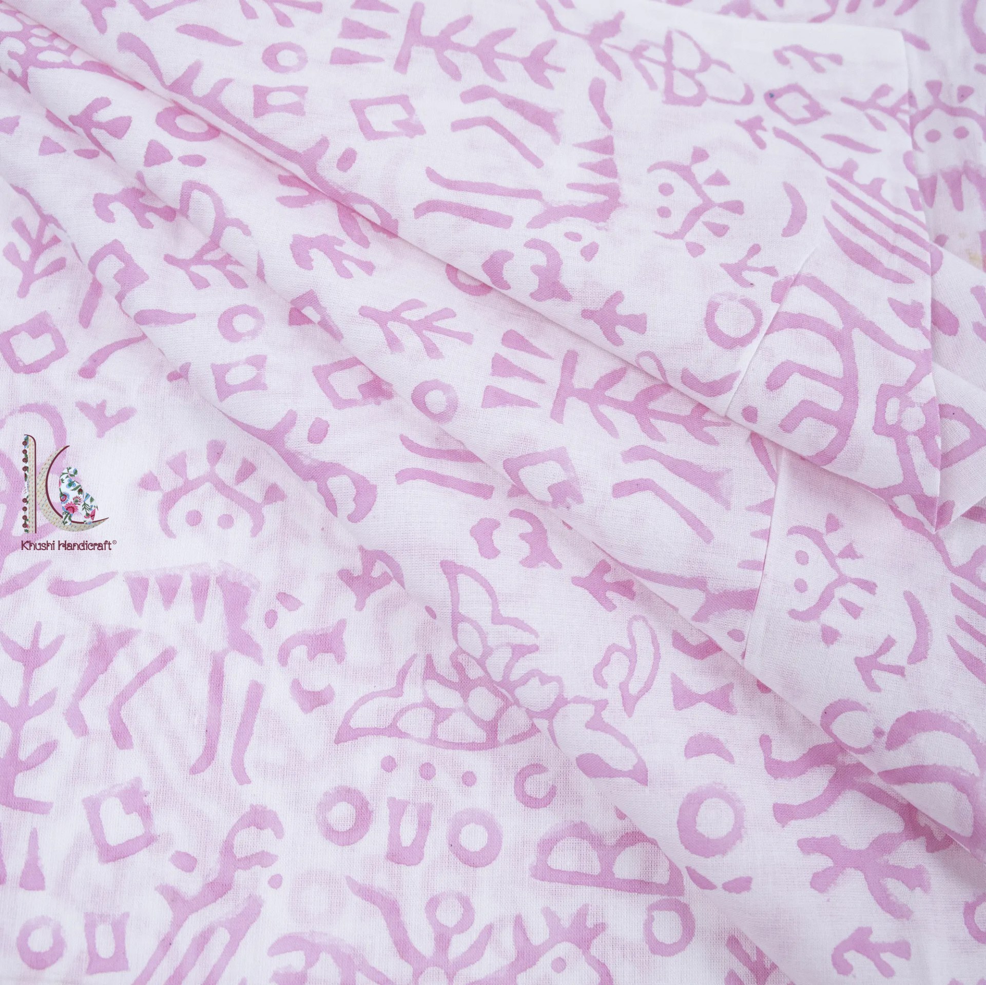 Beautiful Light Pink Color Block Print Fabric - Pure Cotton, 44 Inch | Light In Weight, Quick Dry, Washable, All Colors Available, Artistic Design