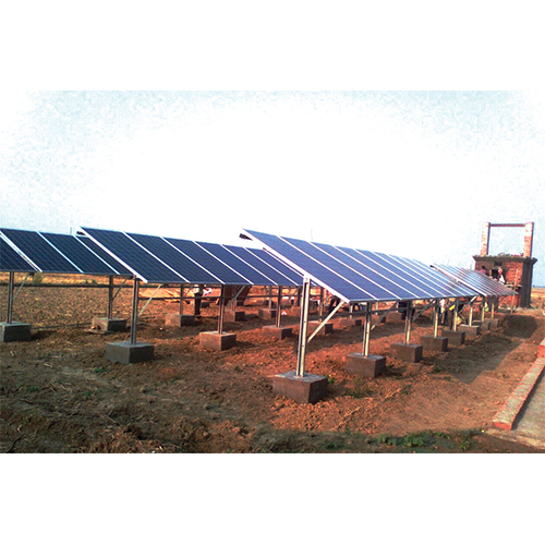 सिल्वर और ब्लू ग्राउंड माउंटेड सोलर पावर स्ट्रक्चर